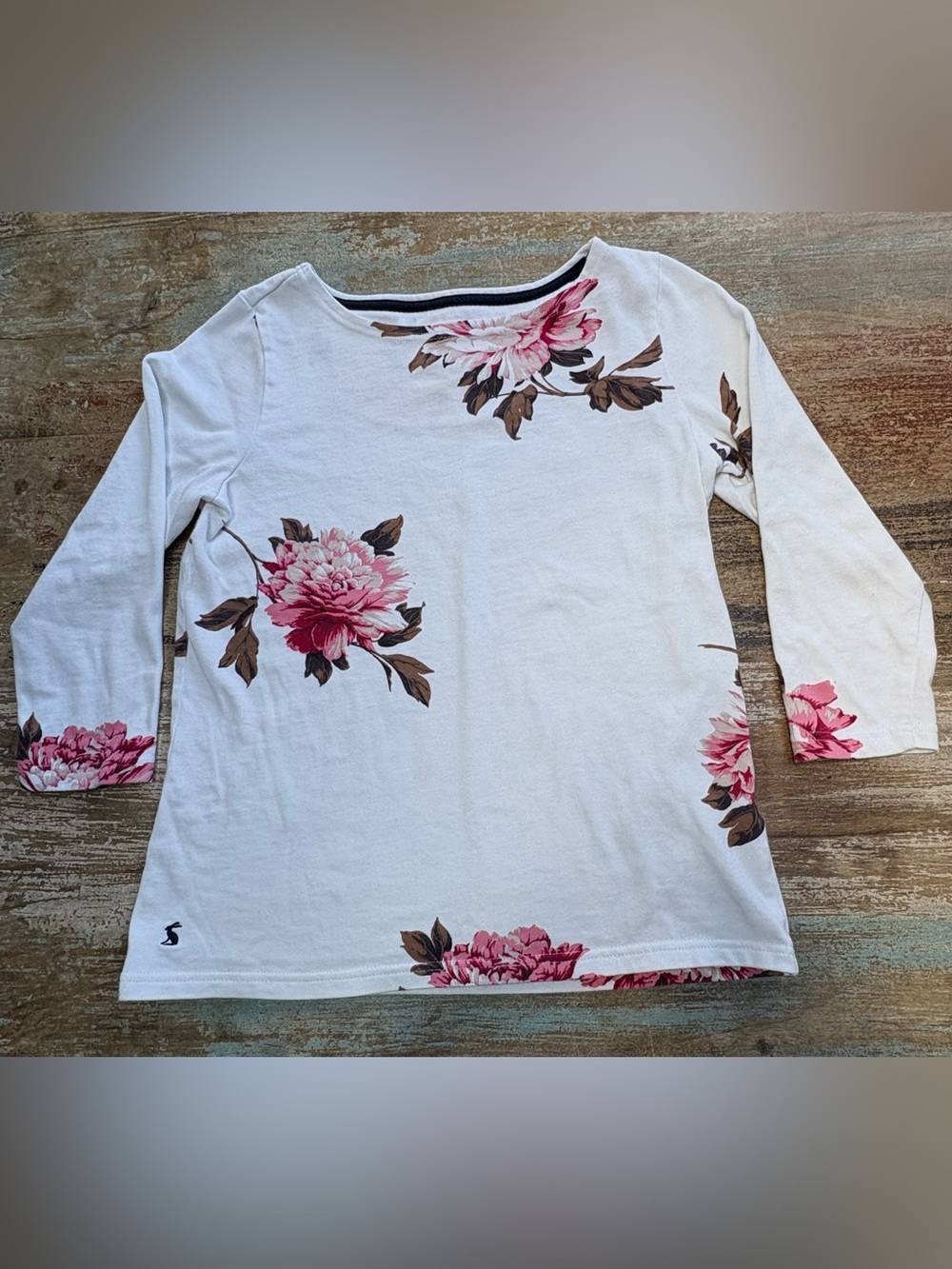 Joules White Long Sleeve Top with Pink Floral Print
